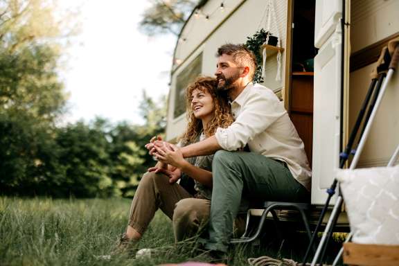 Couple enjoying outdoor camping