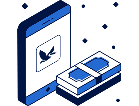 Pelican and money graphic