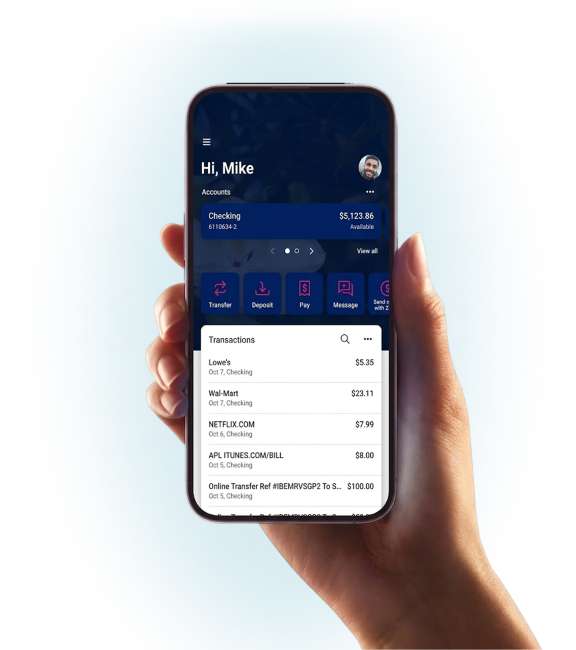 My Pelican Banking App Isolated with Hand Home